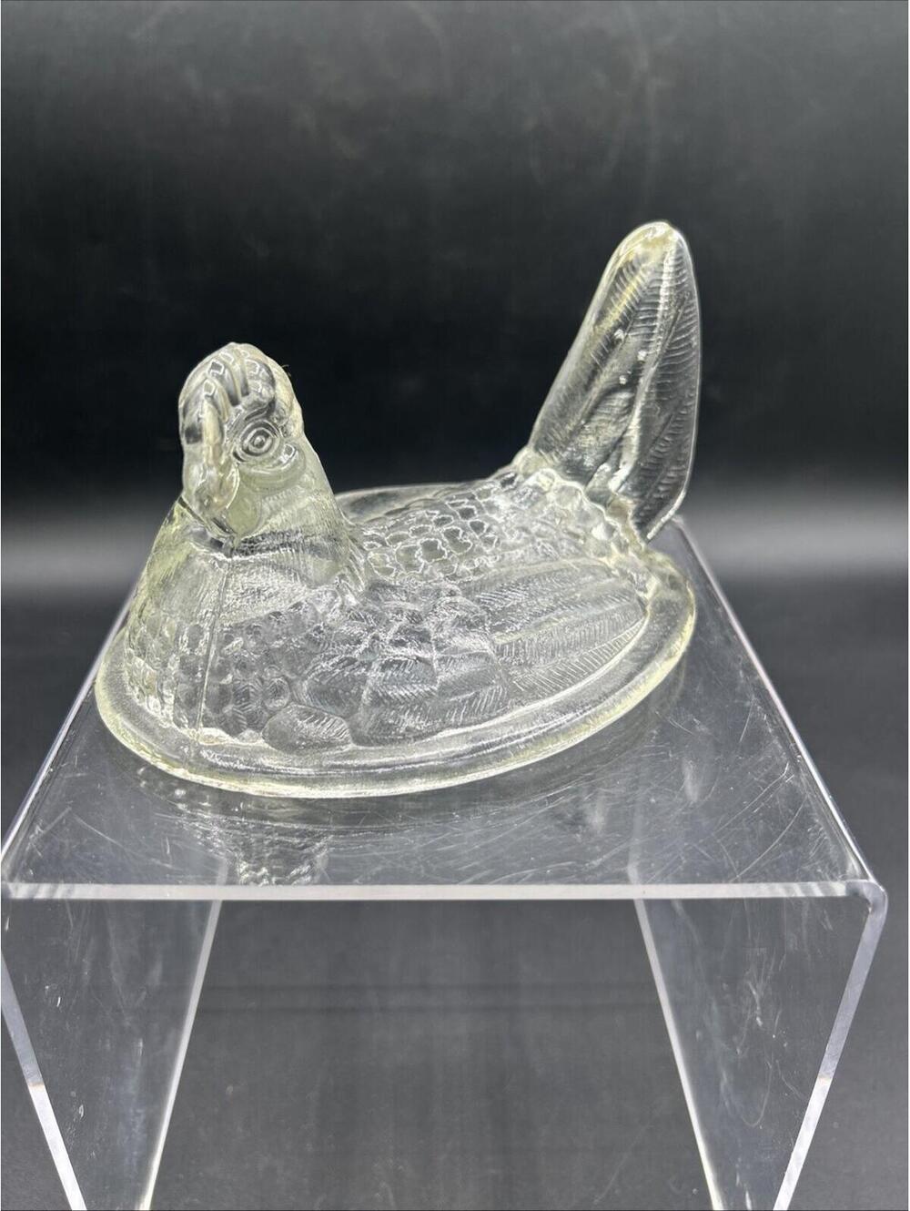 Vintage Clear Glass Mini Hen On A Nest Top Only Chicken Farmhouse Decor